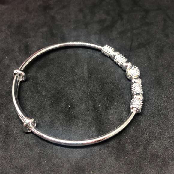 Silver Beaded Bangle Bracelet - Picture 8 of 12